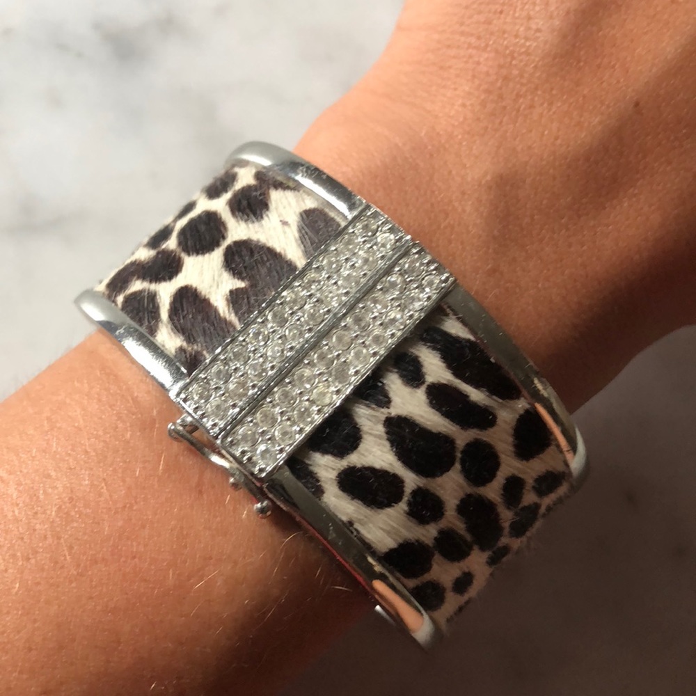 Ann Taylor Silver Rhinestone Animal Printed Cuff - Picture 3 of 8
